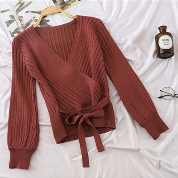 Ribbed faux wrap sweater - Picture 2 of 4